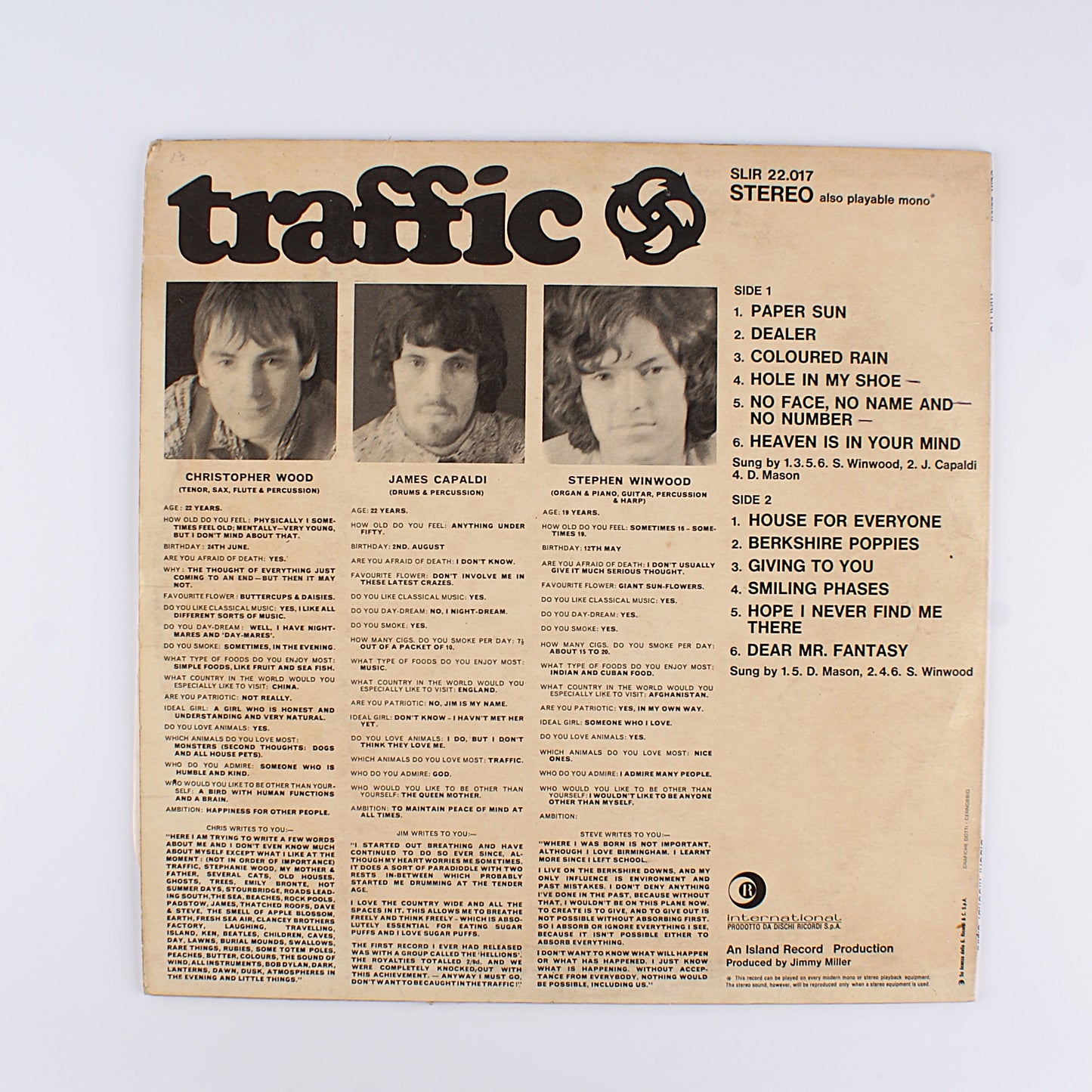 Traffic - same - 1st album - Ricordi 1968
