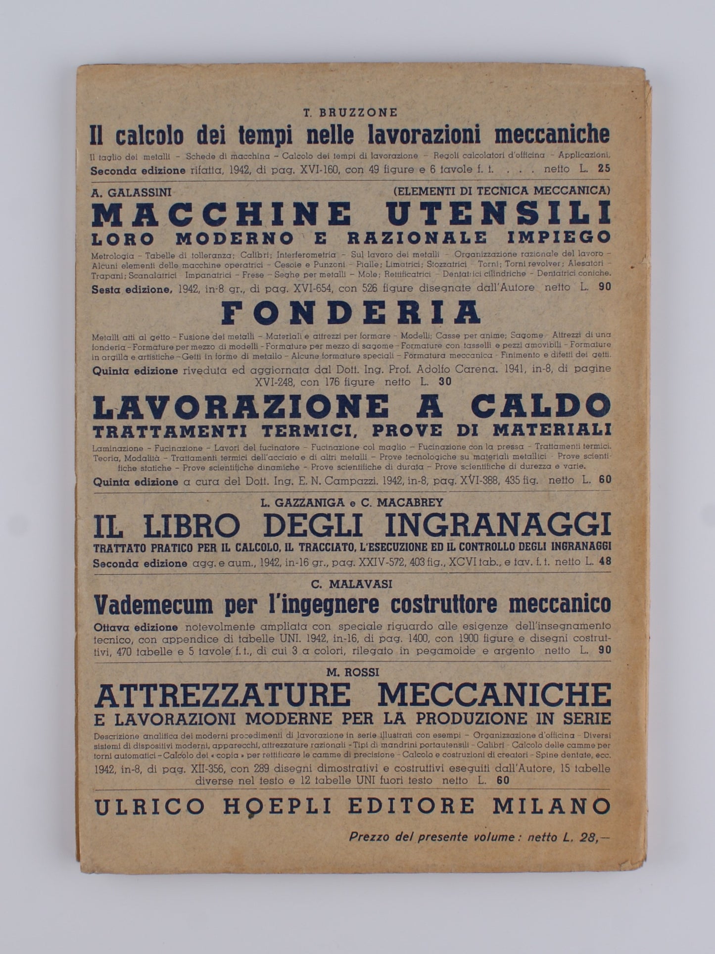 Filippo Alberto Isnardi - Formazione del truciolo meccanico - Hoepli 1942
