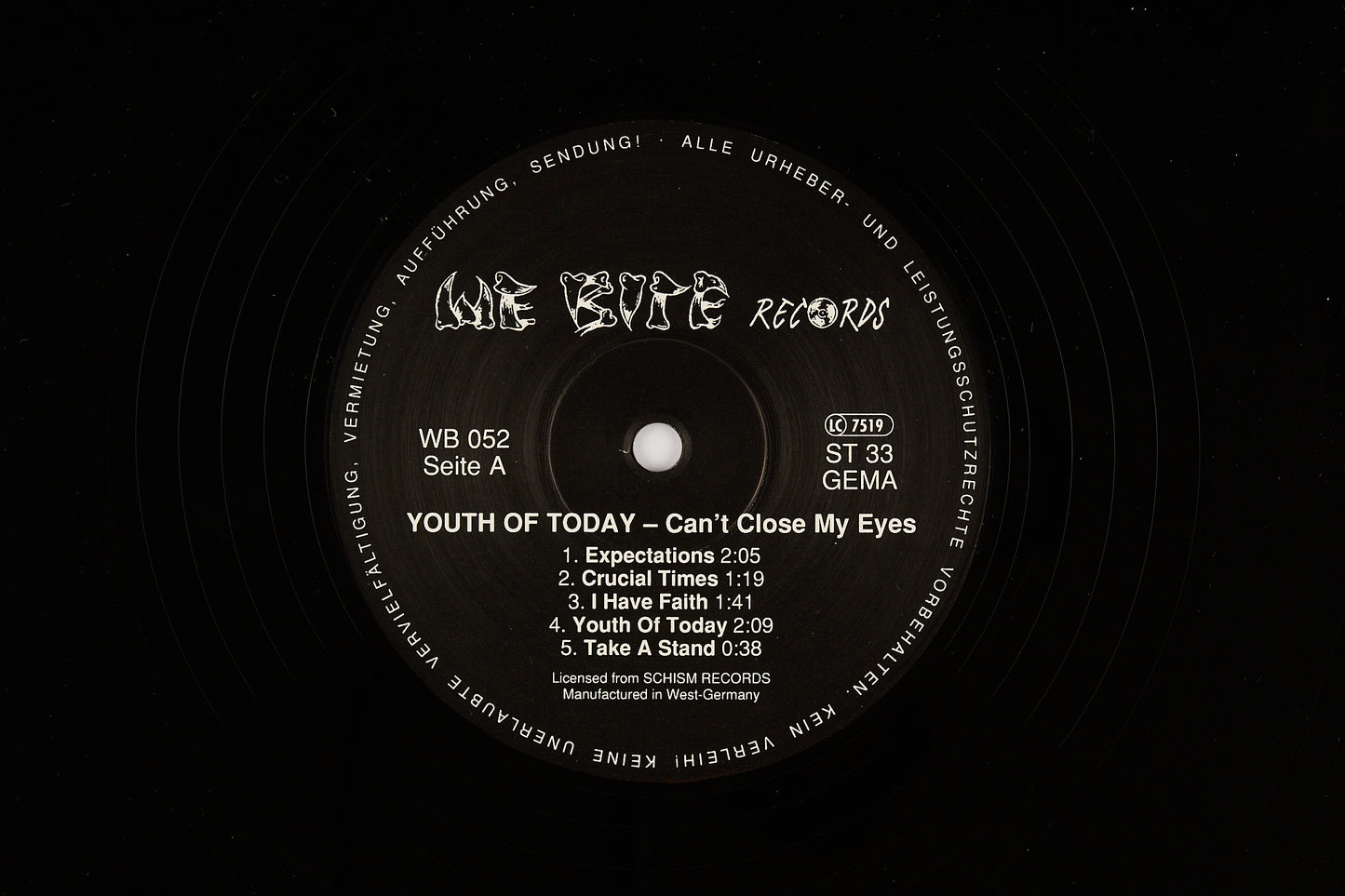 Youth of today - Can't close my eyes - We Bite records 1988 - Punk Rock