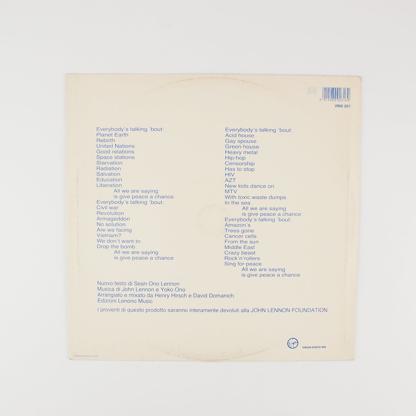 Give peace a chance - AA.VV. - 12' Virgin 1981 - John Lennon