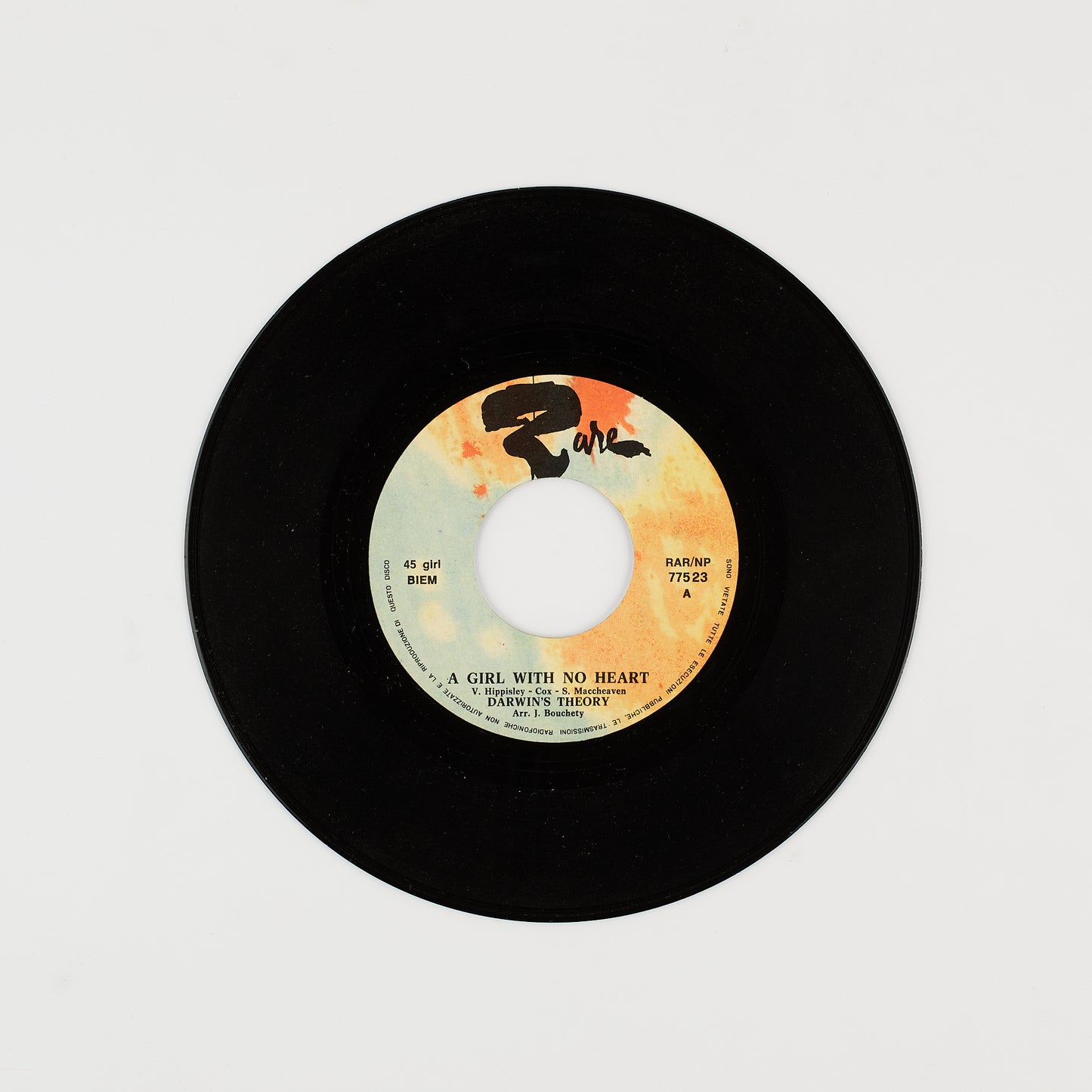 Darwin's Theory - A girl with no heart - 7' Rare 1969 - Beat - Psychedelic rock