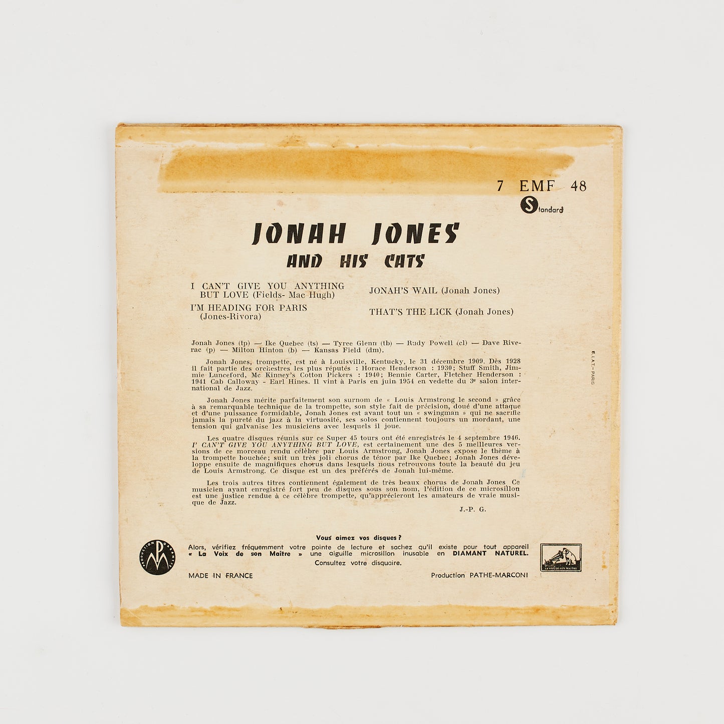 Jonah Jones and his cats - Extended play - Jazz - Made in France