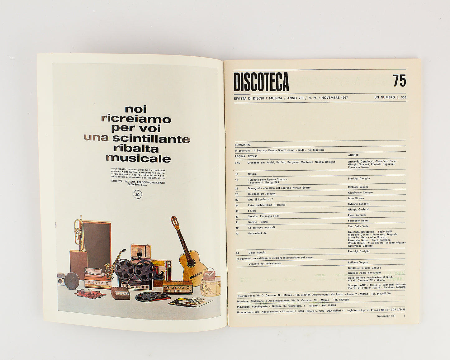Discoteca - Rivista - Anno 8 - Numero 75 - Novembre 1967 - Rivista musicale