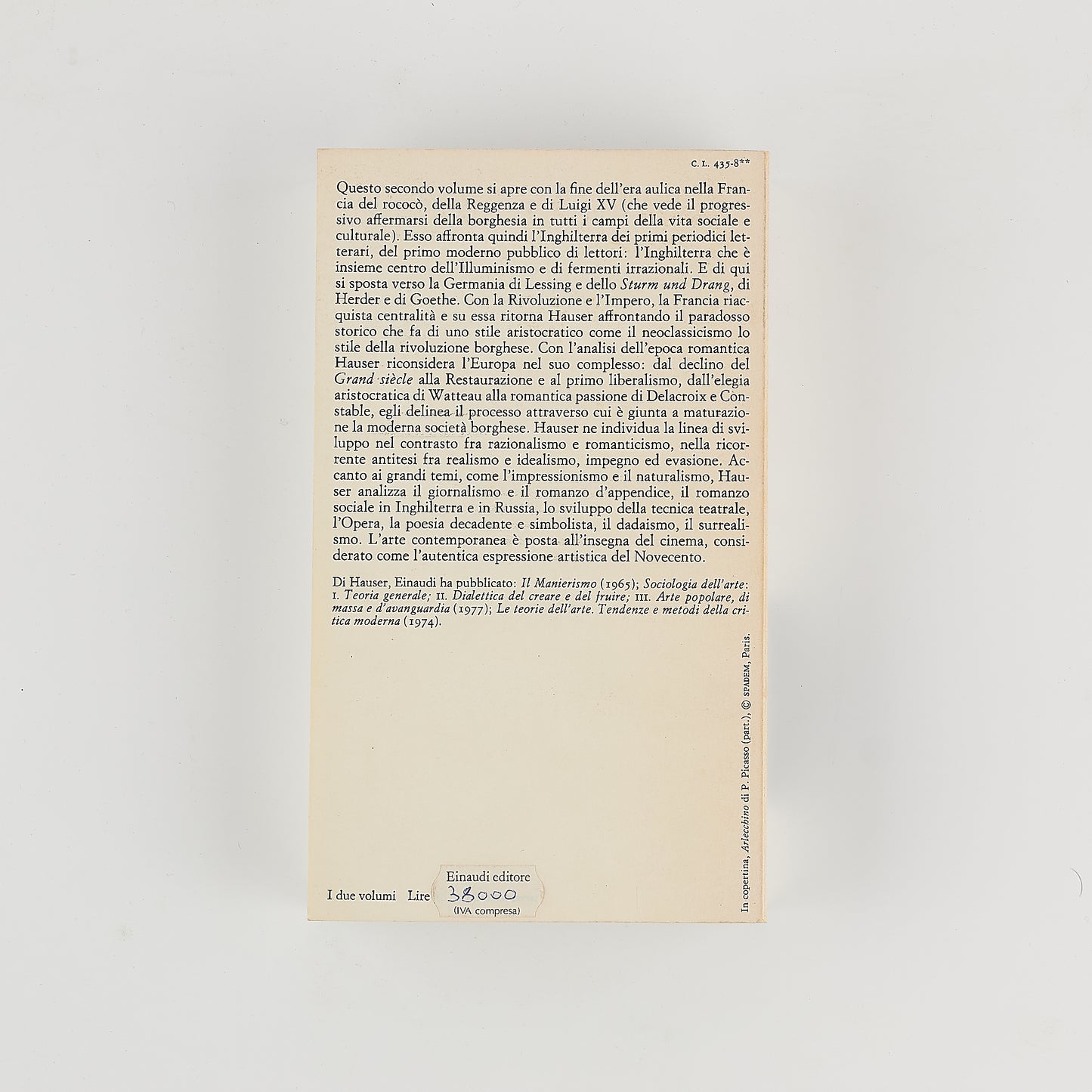 Arnold Hauser - Storia sociale dell'arte - Ed. Einaudi 1983 - 2 Volumi -