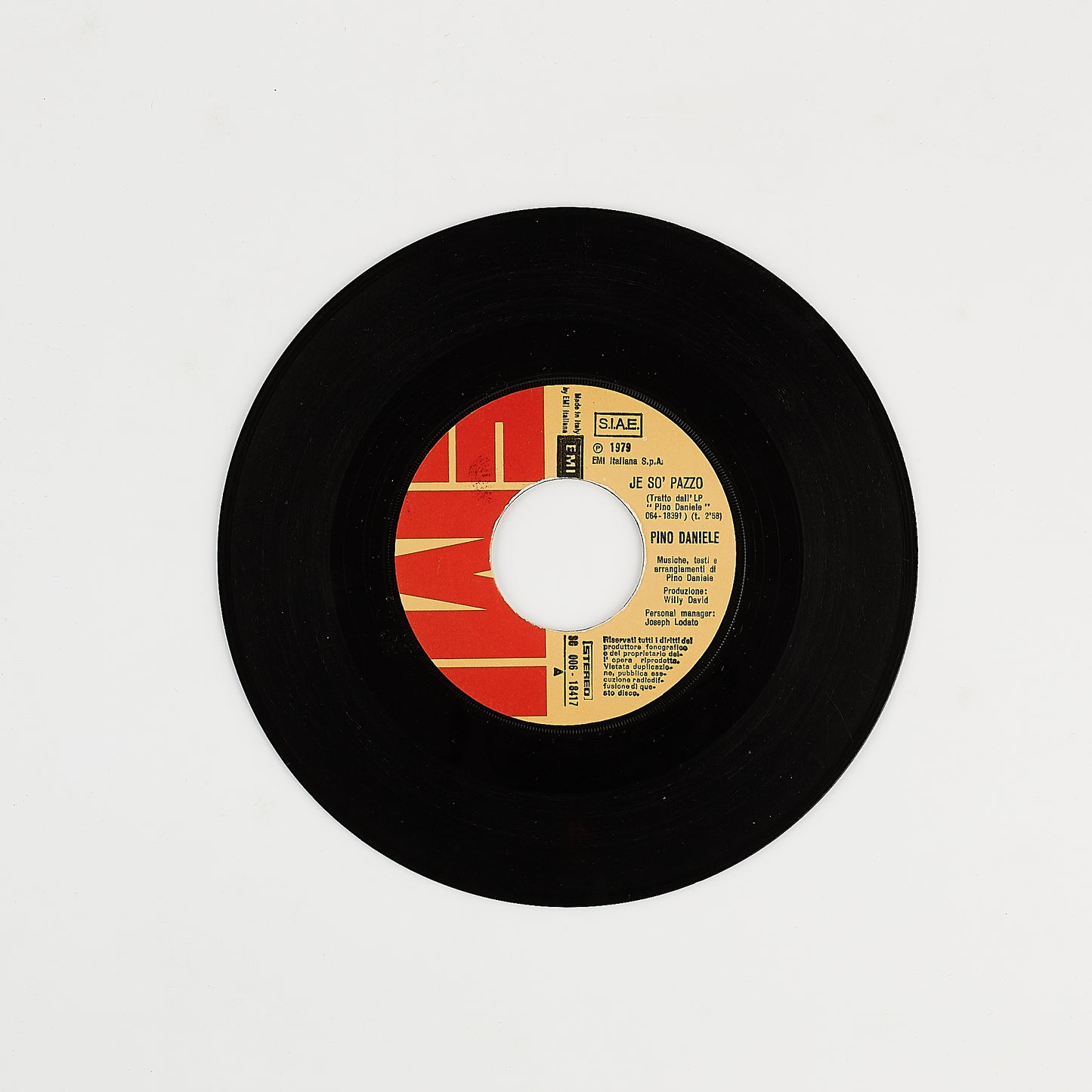 Pino Daniele - Je so' pazzo / putesse essere allero - 7' EMI 1979 - 45 giri