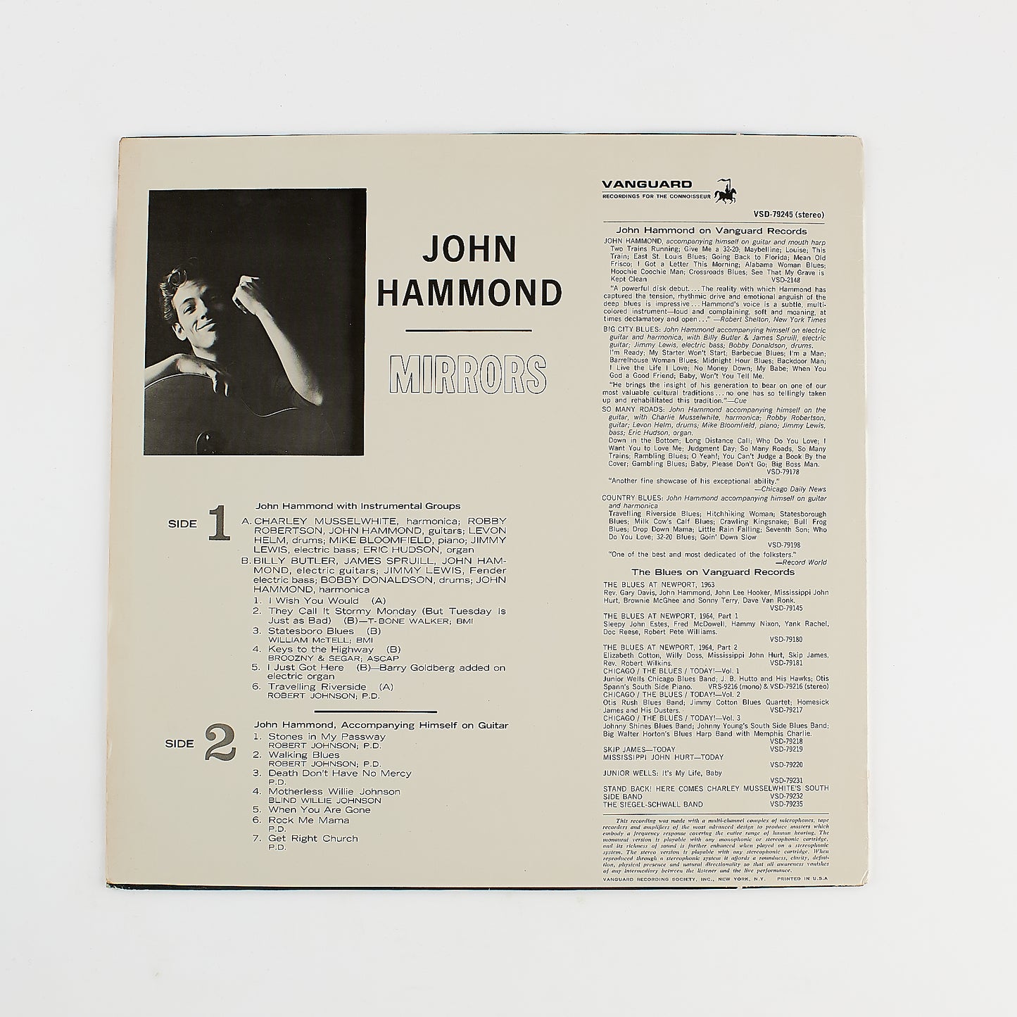 John Hammond - Mirrors - 12' Vanguard 1967 - LP Blues - Made in U.S.A.