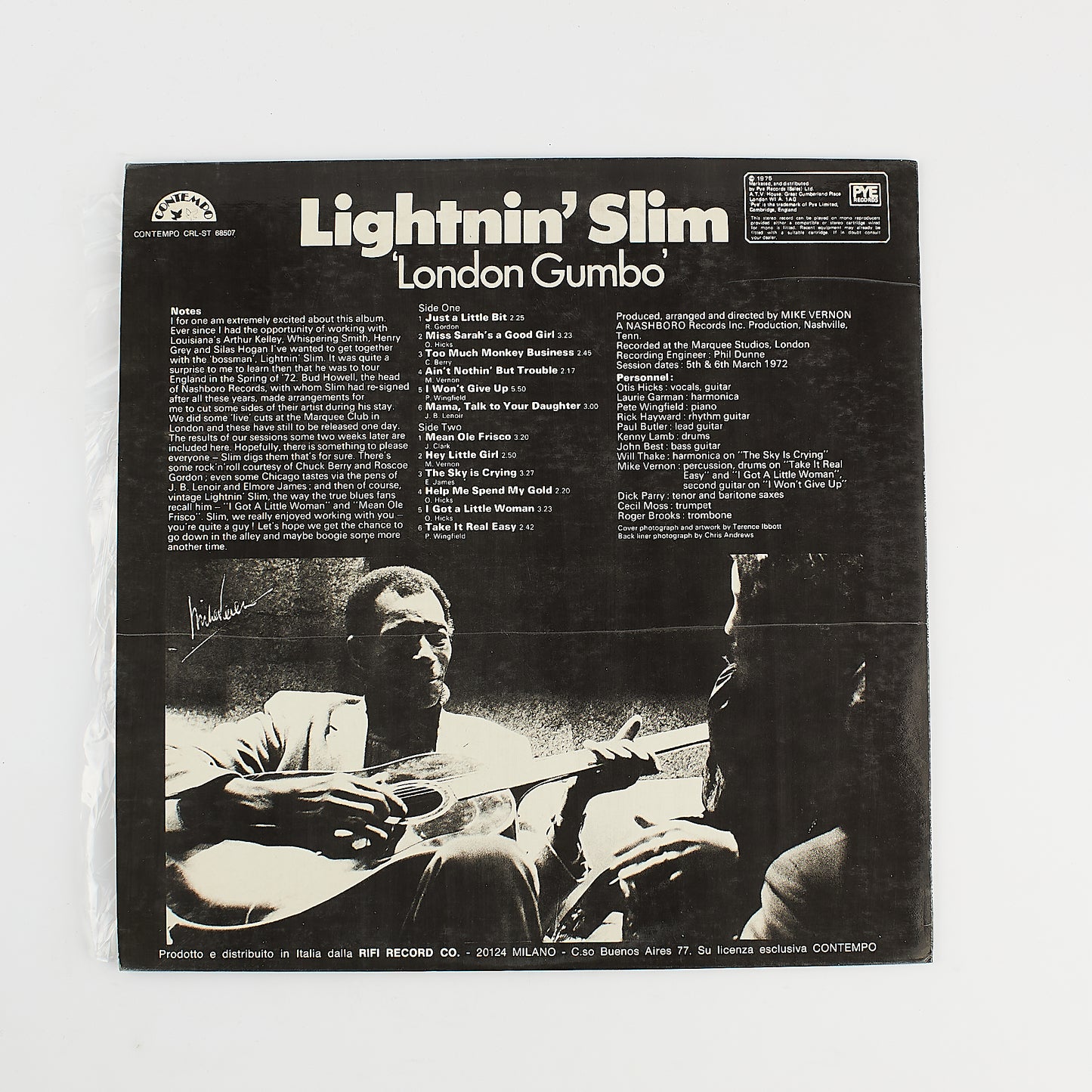 Lightnin' Slim - London Gumbo - 12' Contempo 1976 - LP Blues - Otis V. Hicks