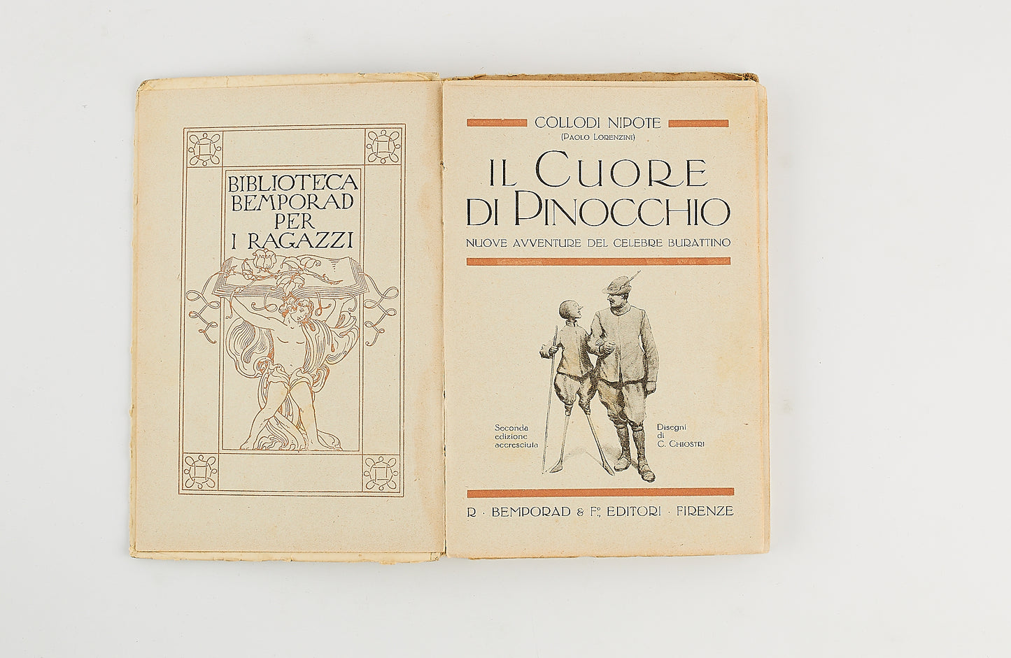Collodi nipote - Il cuore di Pinocchio - Ed. Bemporad 1923 - Disegni di C. Chiostri
