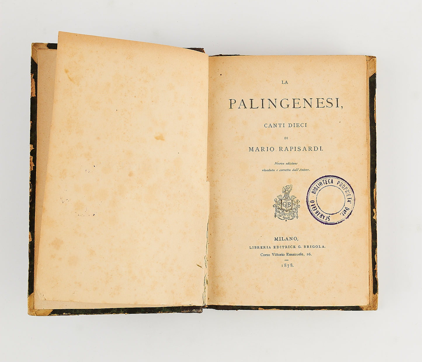 Mario Rapisardi - La Palingenesi - Ed. Brigola Milano 1878 - RELIGIONE