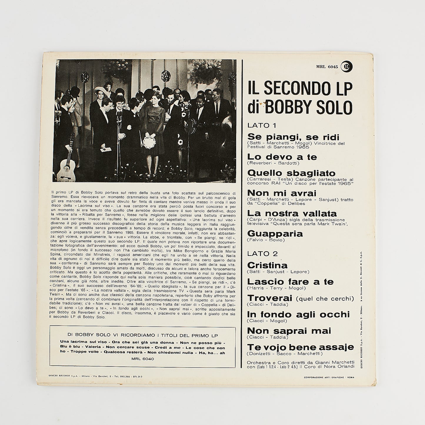 Bobby Solo - Il secondo lp di Bobby Solo - 12' Ricordi 1965