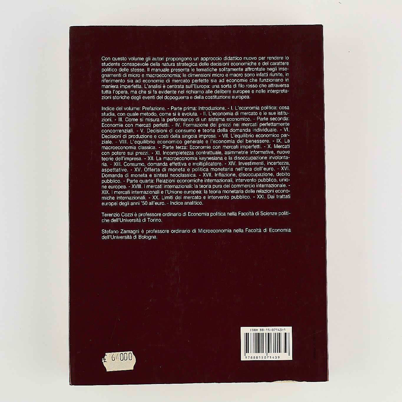 Terenzio Cozzi - Manuale di Economia Politica - Prima Ed. Il Mulino 1999