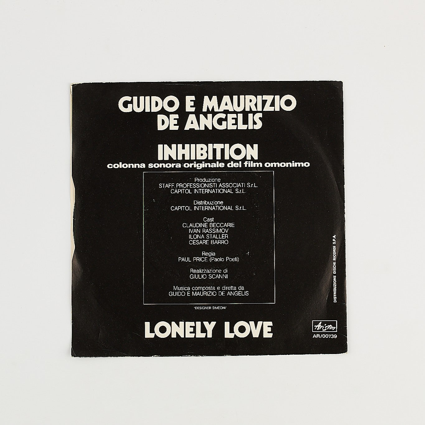 Guido e Maurizio De Angelis - Inhibition - 7' EP. Ariston 1976 - 45 giri - COLONNA SONORA