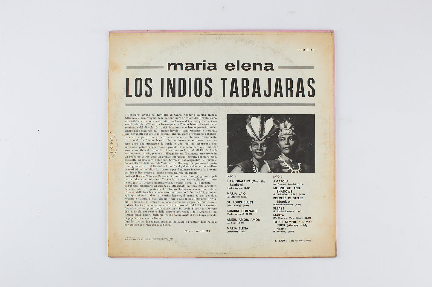 Los Indios Tabajaras - Maria Elena - 1965 - 33 Giri - POP