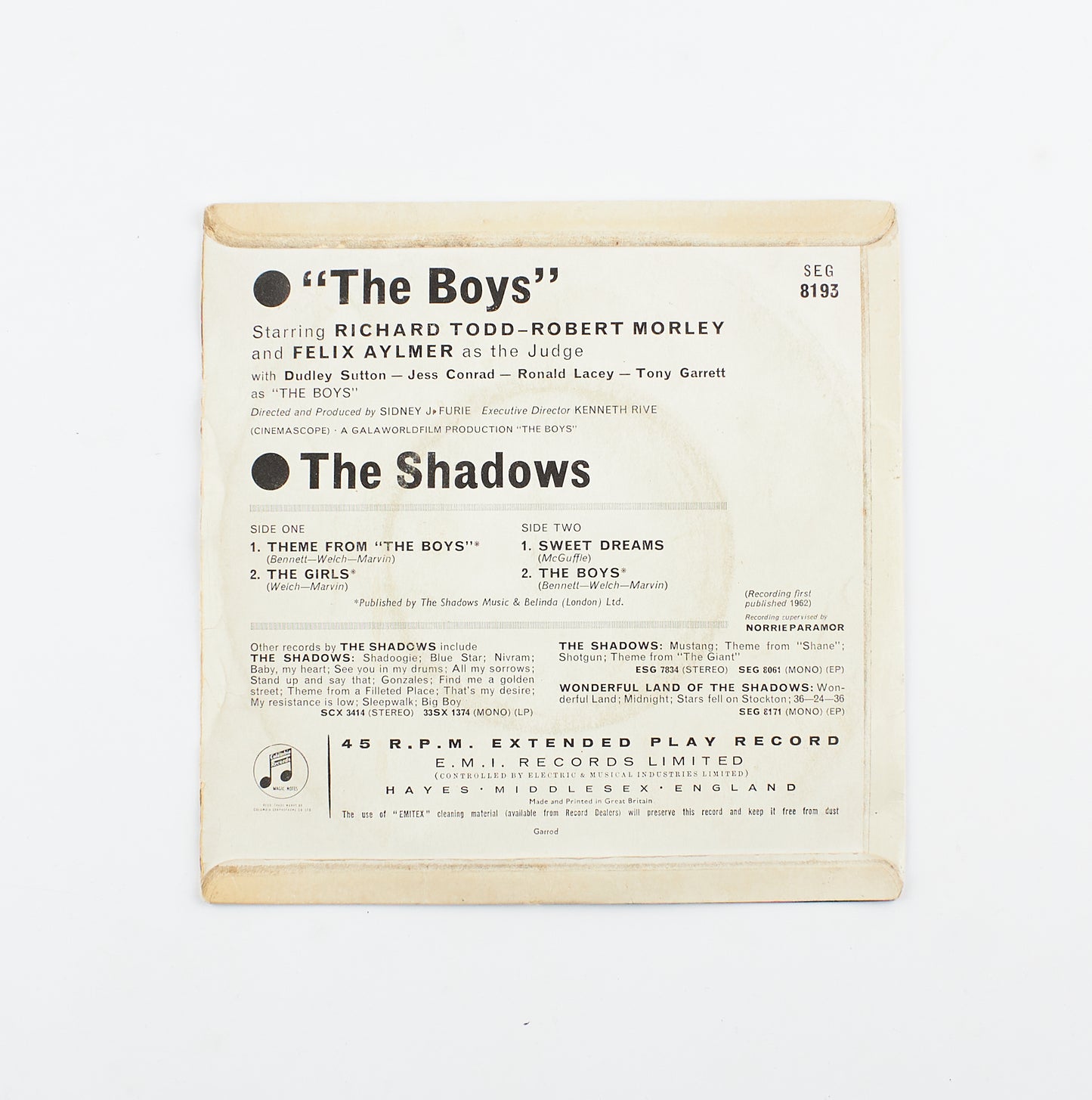 The Shadows - The Boys - Columbia - 1962 - 45 giri - pop