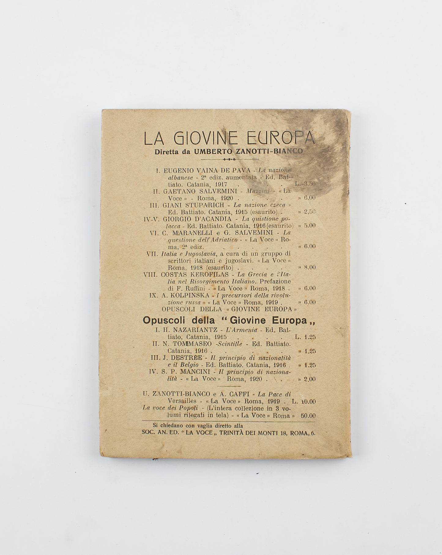 Gaetano Salvemini - Mazzini - Ed. La Voce Società An. Editrice 1920 - politica