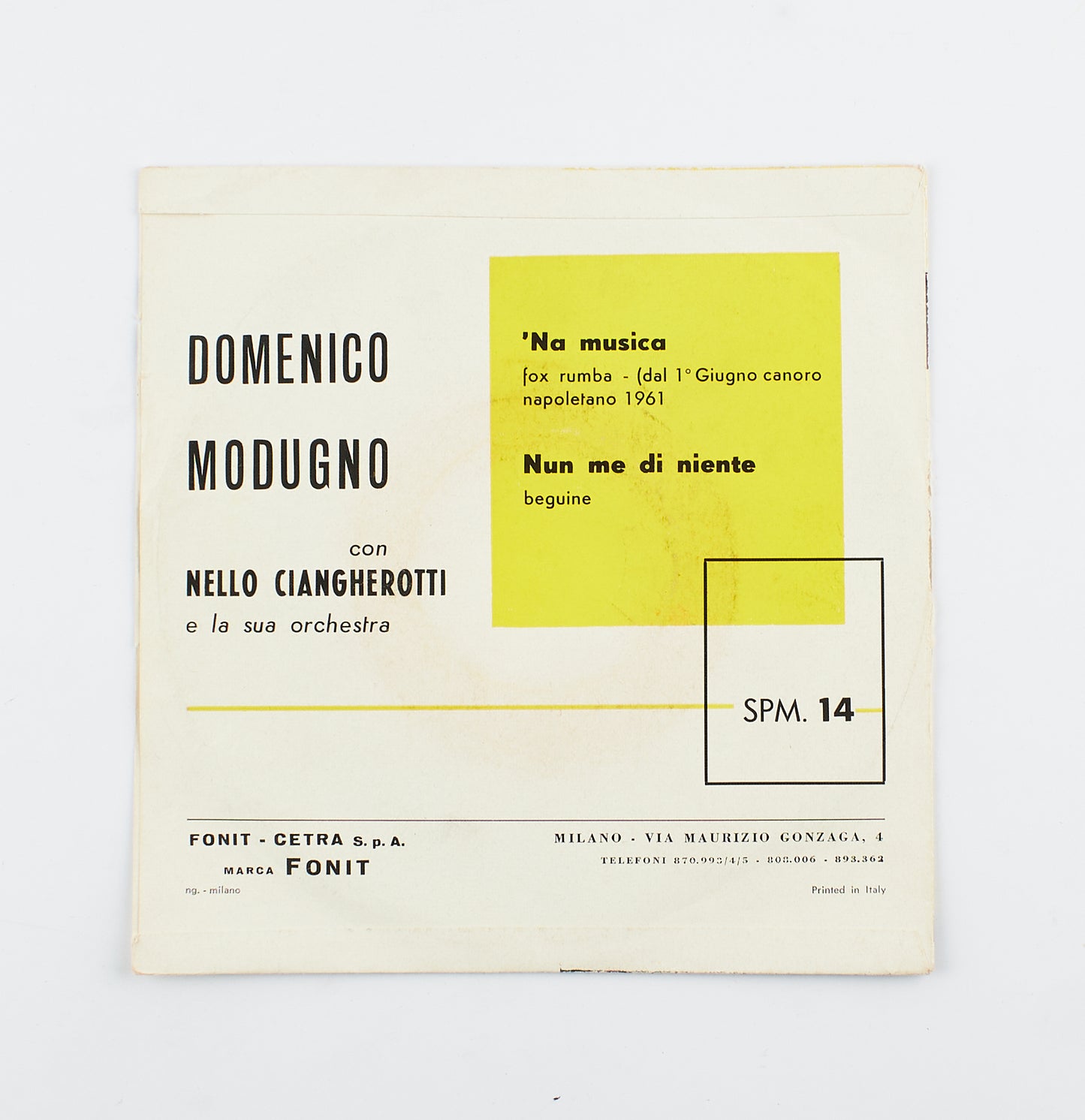 Domenico Modugno - 'Na musica / Nu me di niente - Fonit - 1961 - 45 giri - cantautori italiani