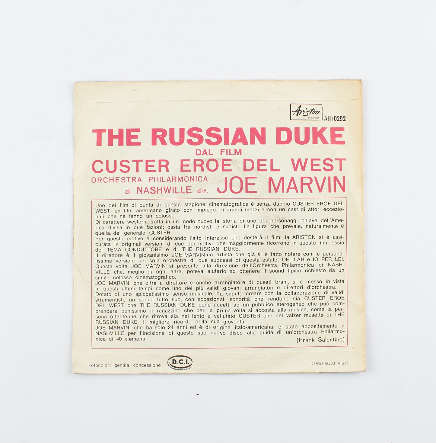 Joe Marvin - The russian duke / theme music - Ariston Records - 1968 - 45 giri - colonne sonore