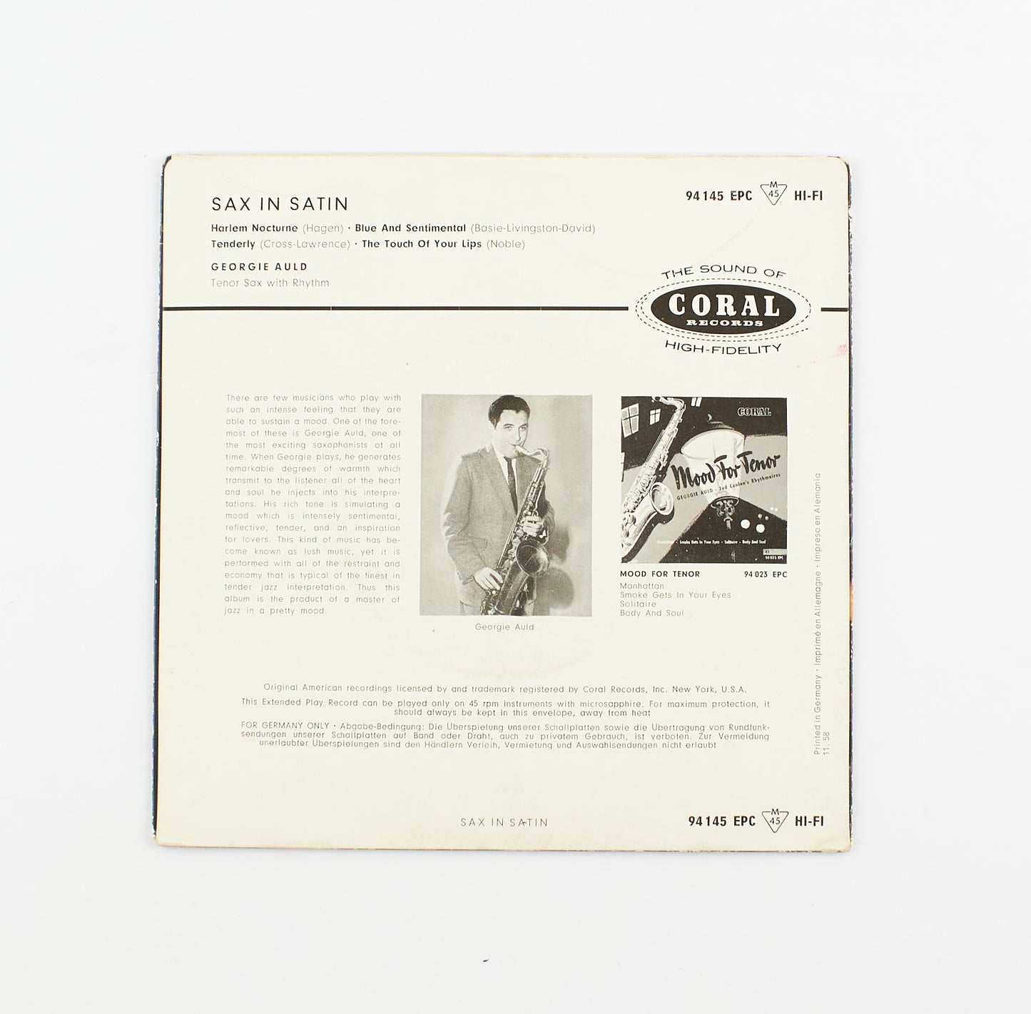 Georgie Auld - Sax in satin - Coral Records - 45 giri - strumentale