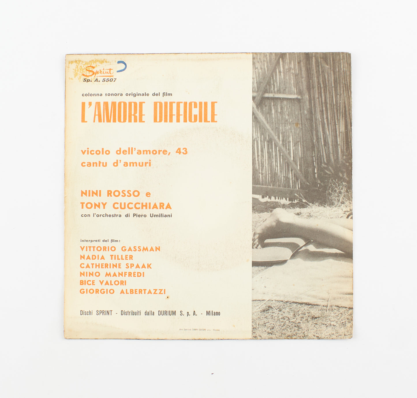Nini Rosso, Tony Cucchiara - Vicolo dell'amore 43 / Cantu d'amuri - Sprint - 1963 - 45 giri - strumentale
