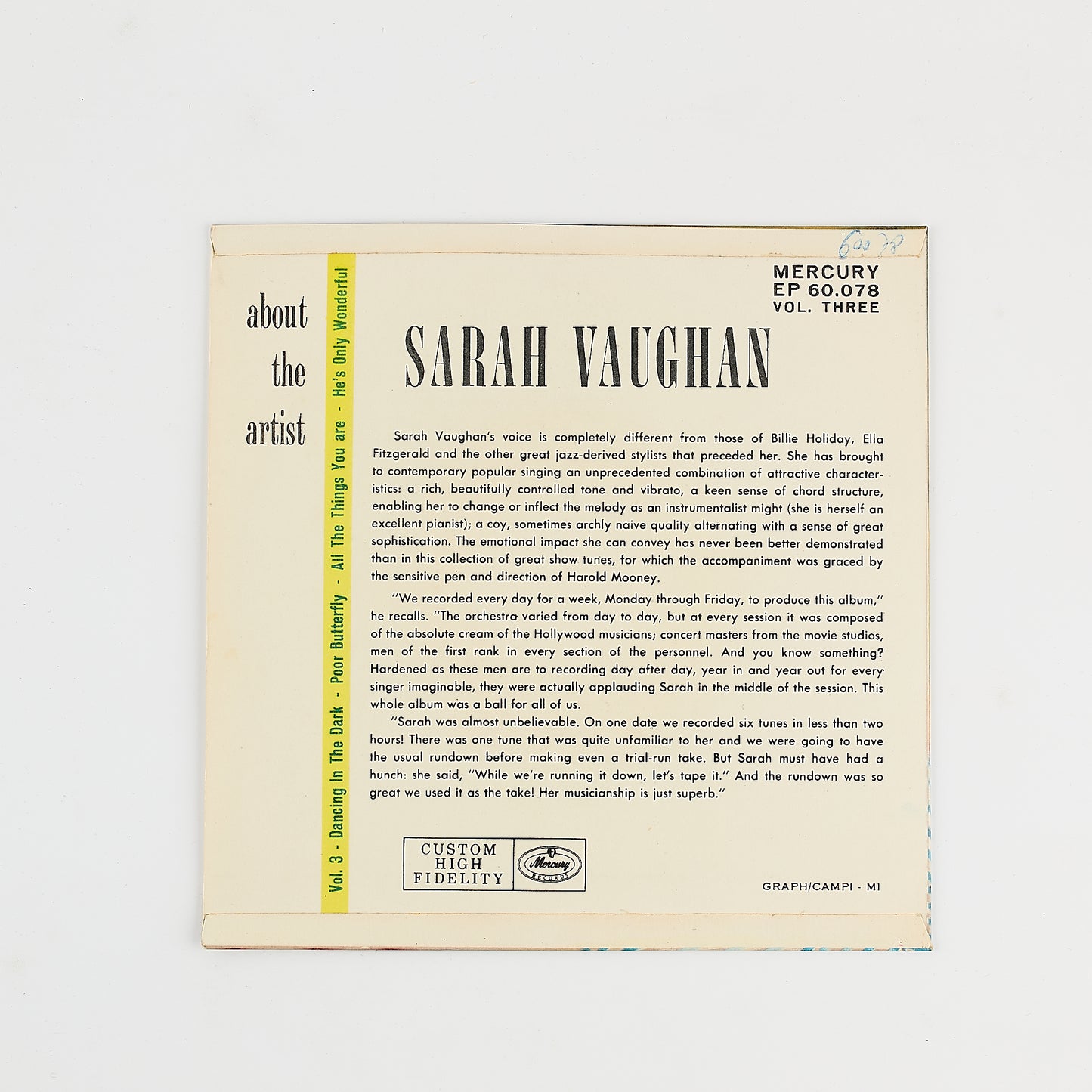 Sarah Vaughan - Great songs from hit shows - 7' EP. Mercury 1957  - 45 giri EP. Jazz
