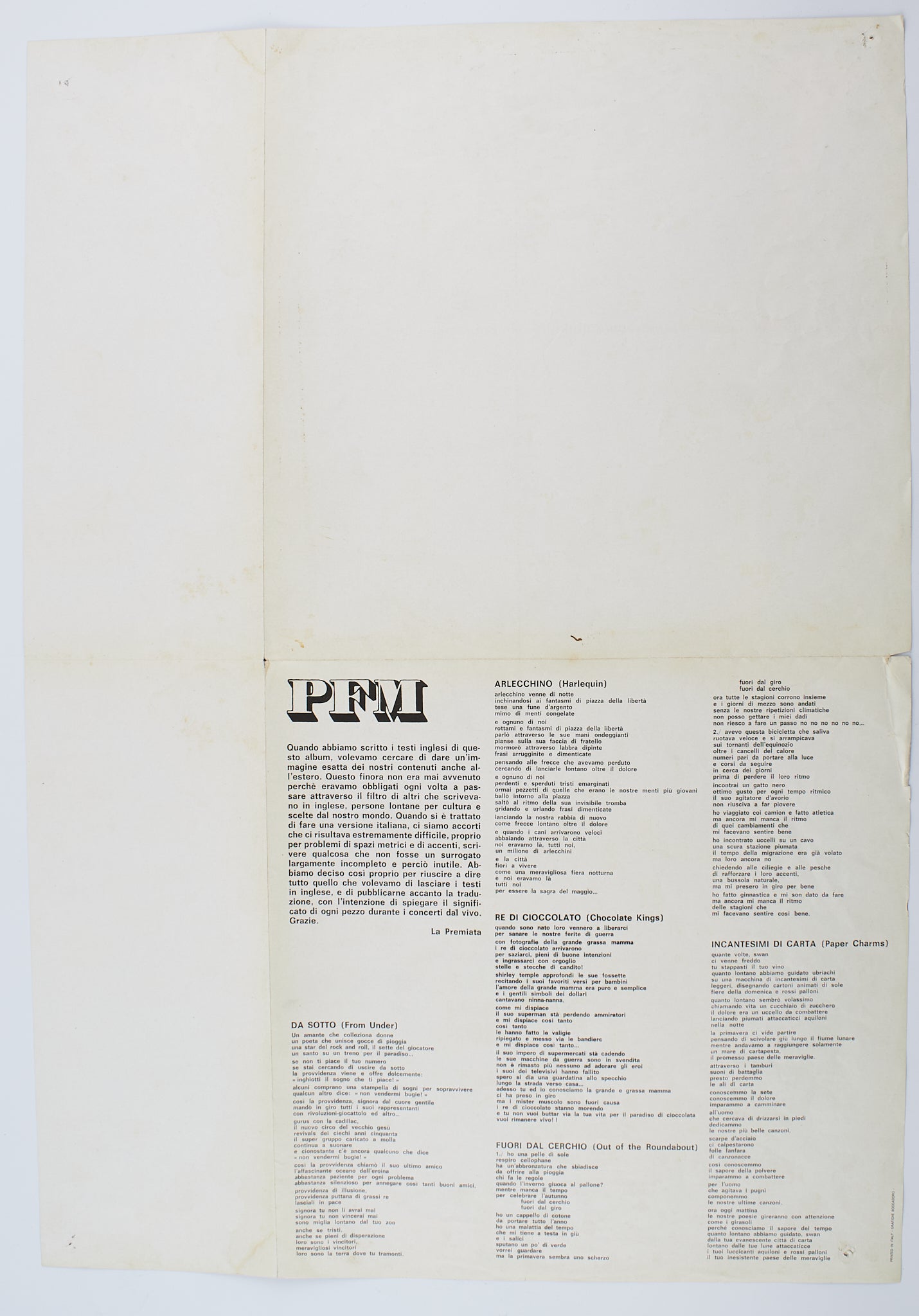 Premiata Forneria Marconi - Chocolate kings - 33 giri - Numero Uno - 1975 - progressive