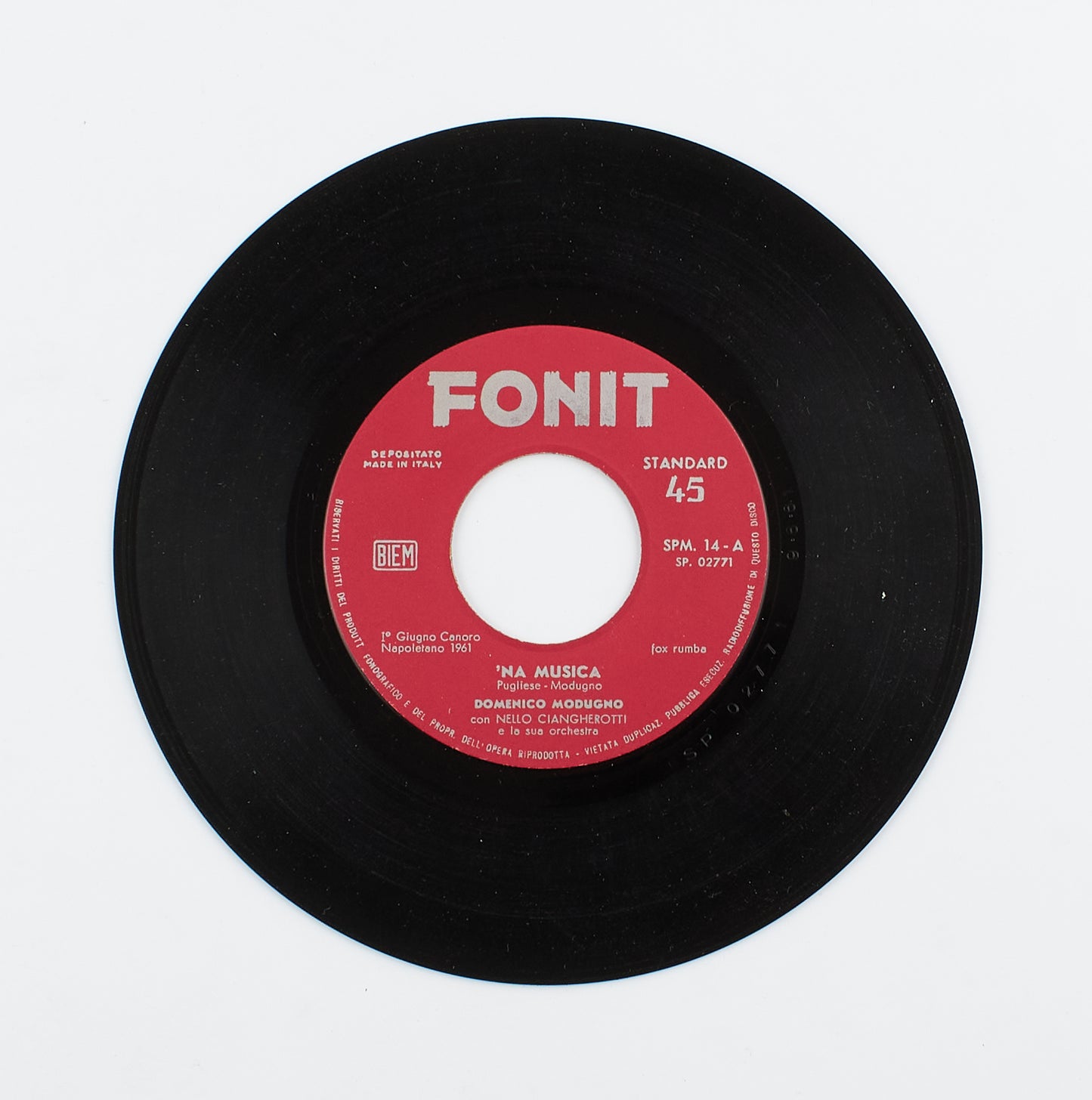 Domenico Modugno - 'Na musica / Nu me di niente - Fonit - 1961 - 45 giri - cantautori italiani