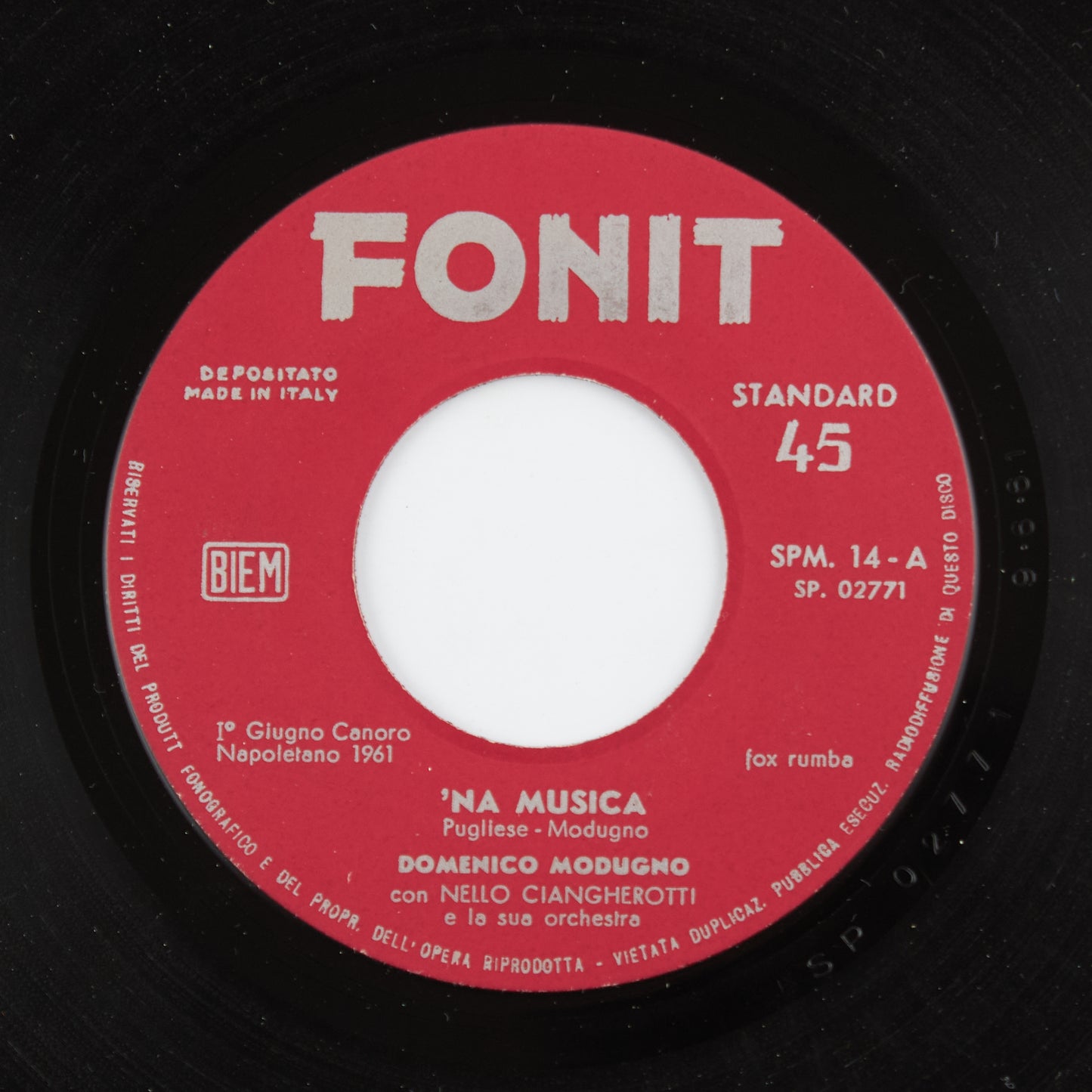 Domenico Modugno - 'Na musica / Nu me di niente - Fonit - 1961 - 45 giri - cantautori italiani
