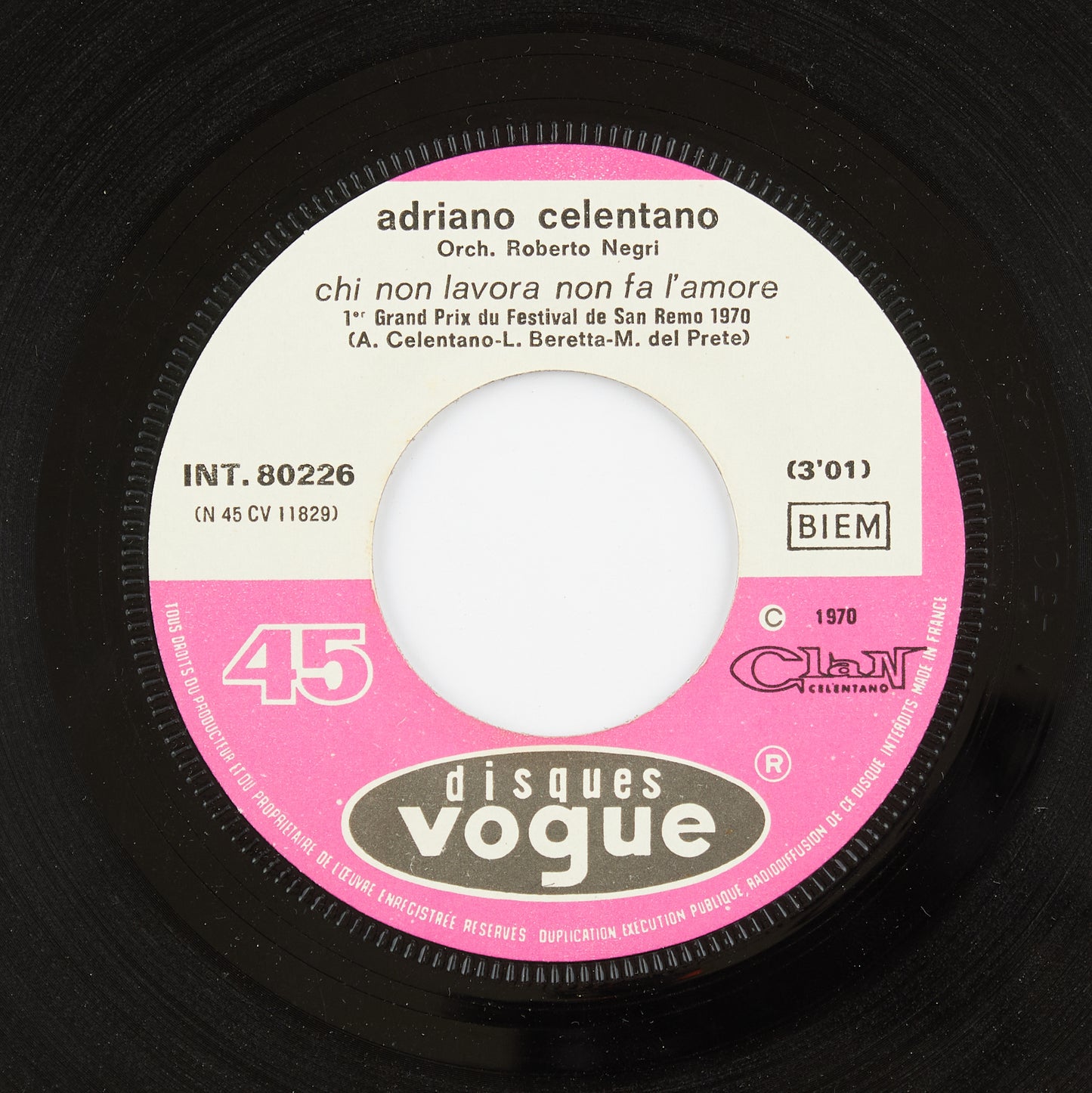 Adriano Celentano - Chi non lavora non fa l'amore - Vogue - 1970 - 45 giri - cantanti italiani