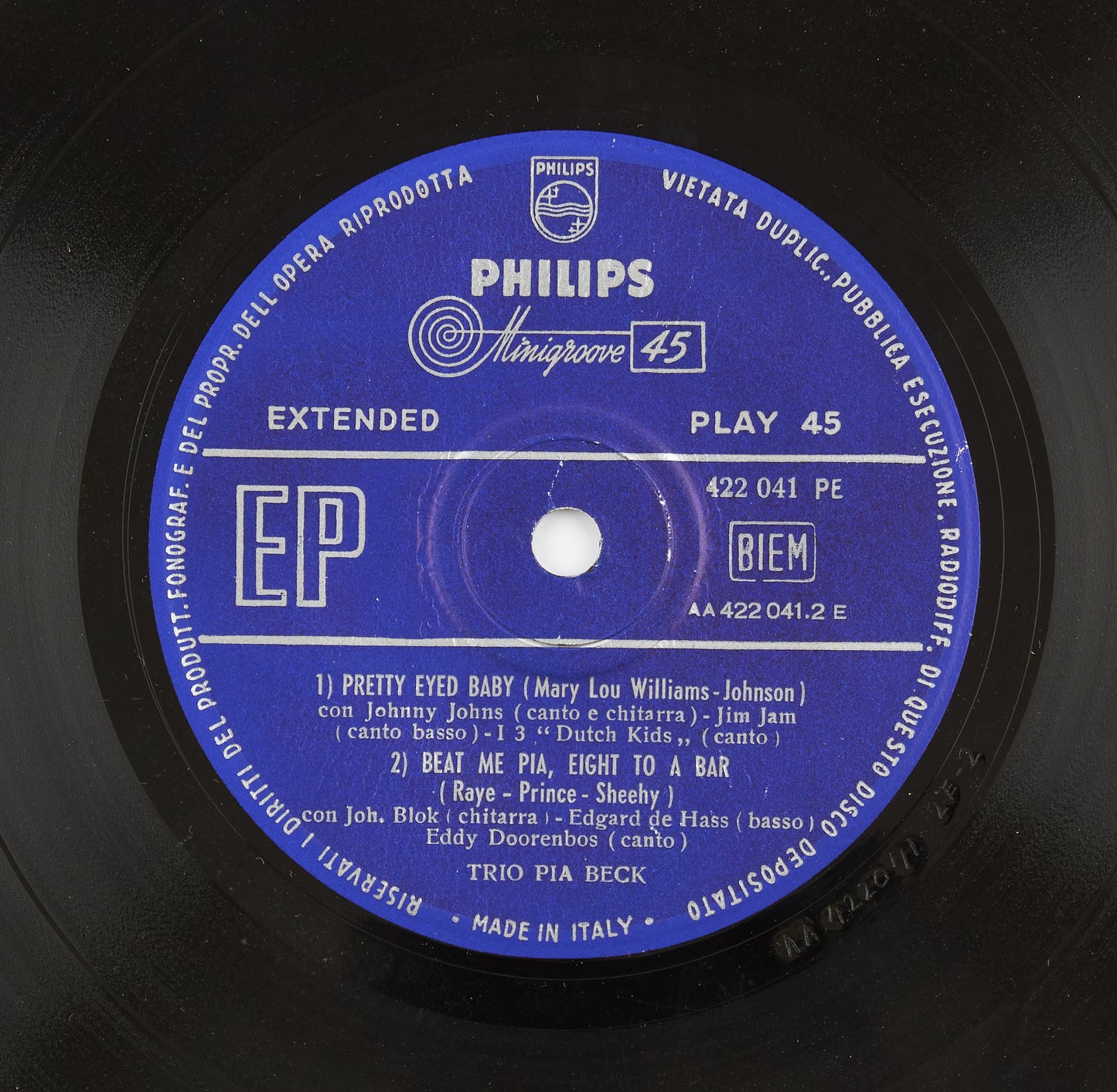 The Pia Beck trio - Get up them stairs - Philips - 1956 - 45 giri - jazz