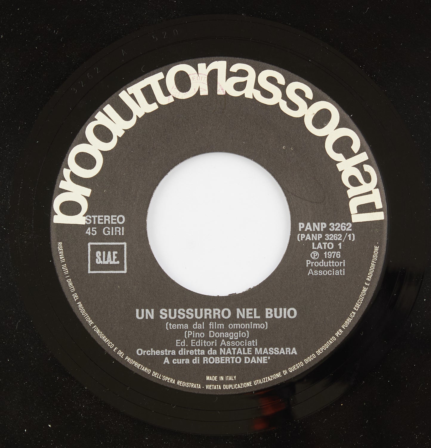 Pino Donaggio - Un sussurro nel buio / Tema d'amore - Produttori Associati - 1976 - 45 giri - colonne sonore