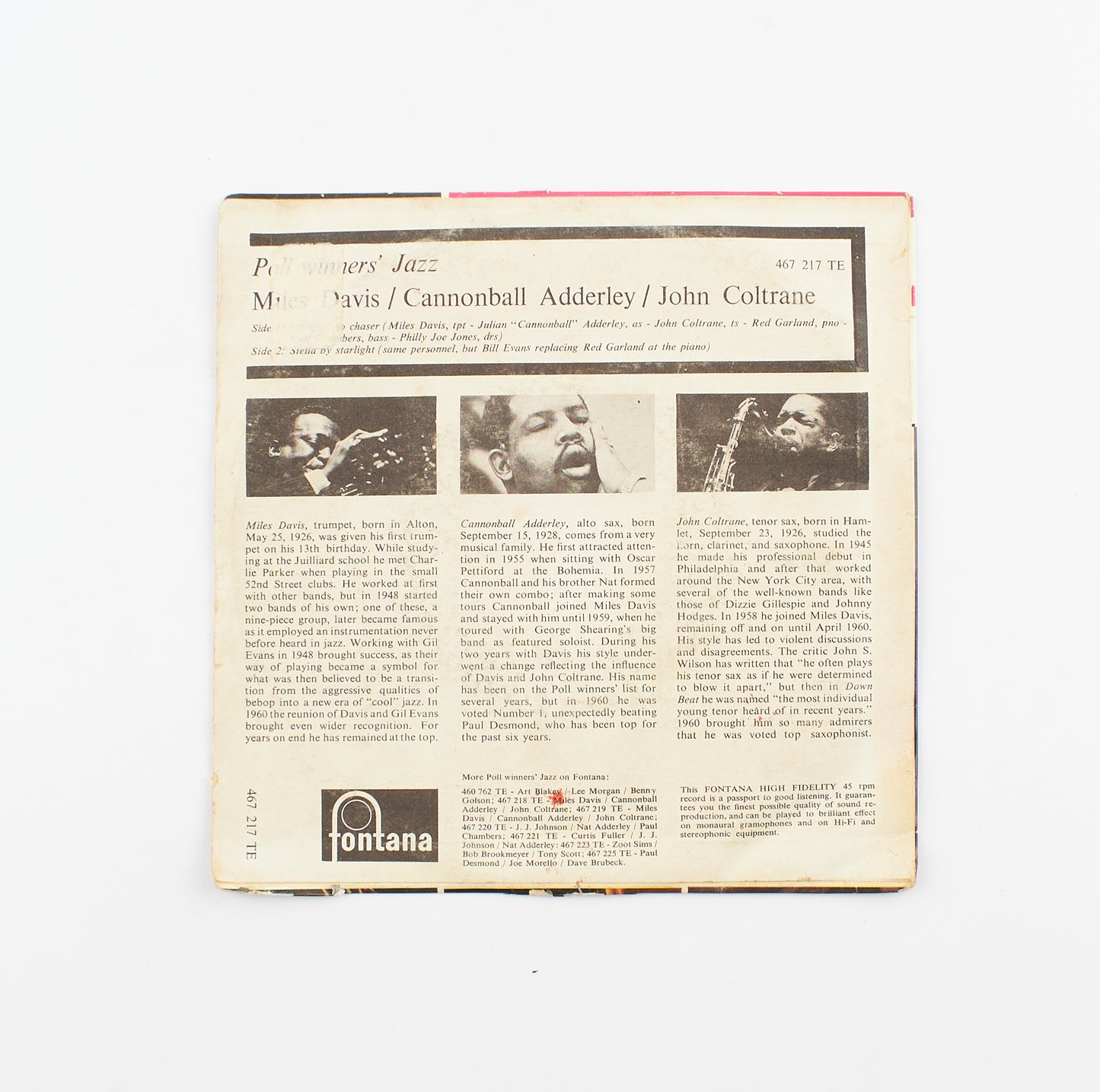 M.Davis, C.Adderly, J.Coltrane - Poll winners jazz series - Fontana - anni sessanta - 45 giri - jazz