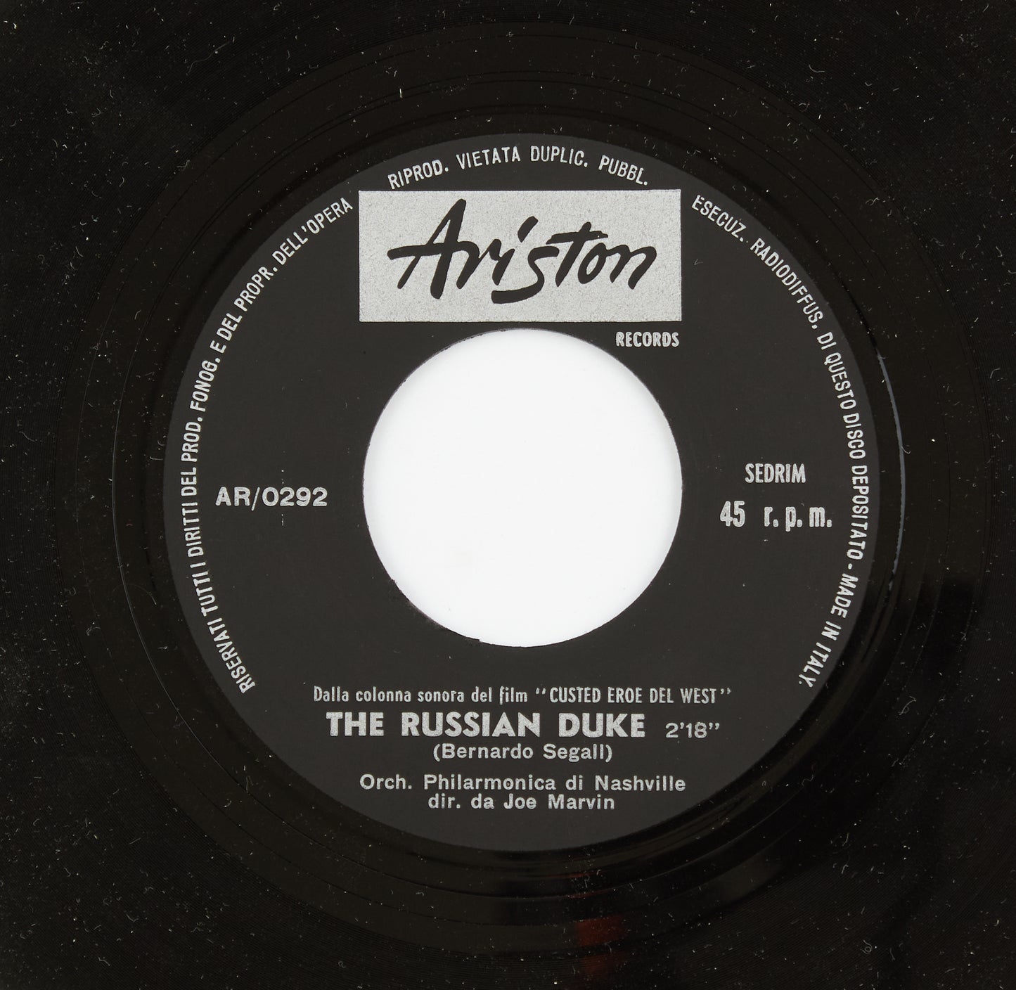 Joe Marvin - The russian duke / theme music - Ariston Records - 1968 - 45 giri - colonne sonore