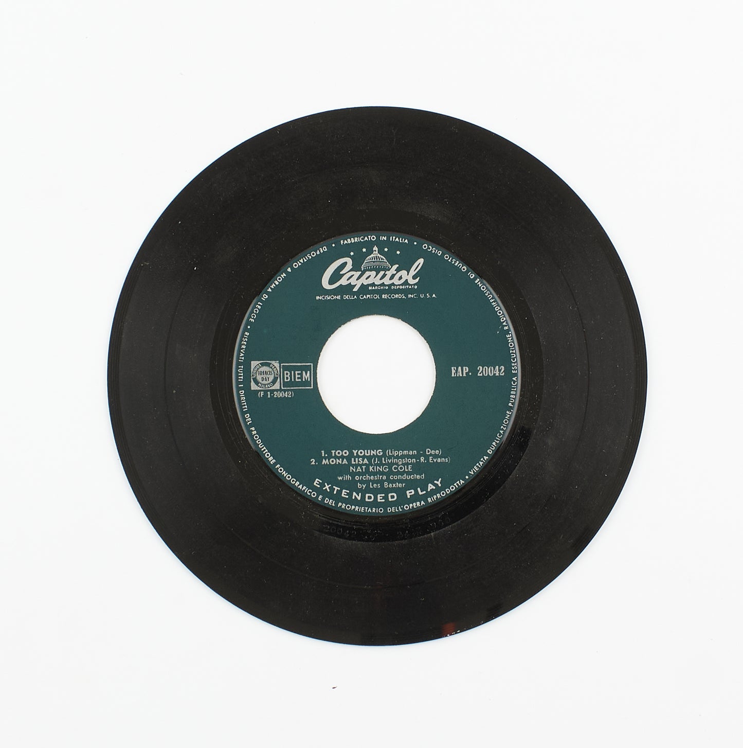 Nat King Cole - Too young / Mona Lisa - Capitol Records - 1960 - 45 giri - cantanti internazionali