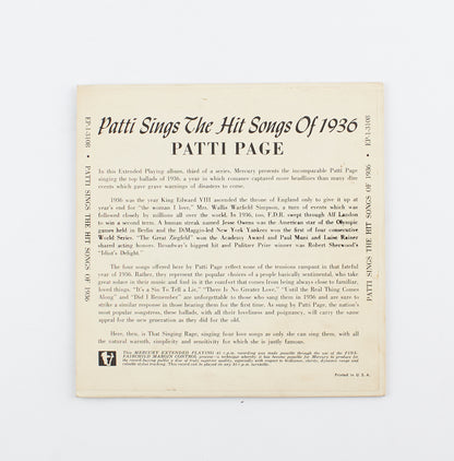 Patti Page - The hit songs of 1936 - Mercury records - 1953 - 45 giri - cantanti internazionali