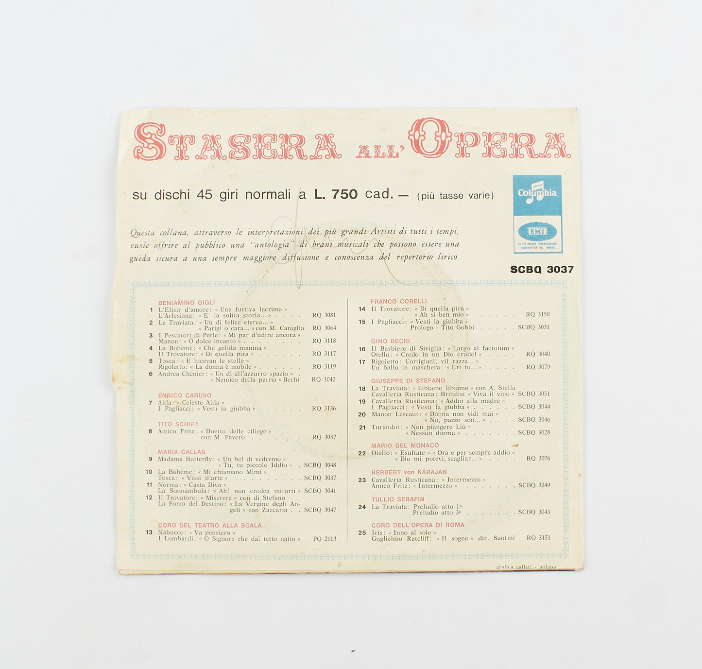 Maria Callas - La Boheme / Tosca - Columbia Emi - 1963 - 45 giri - lirica