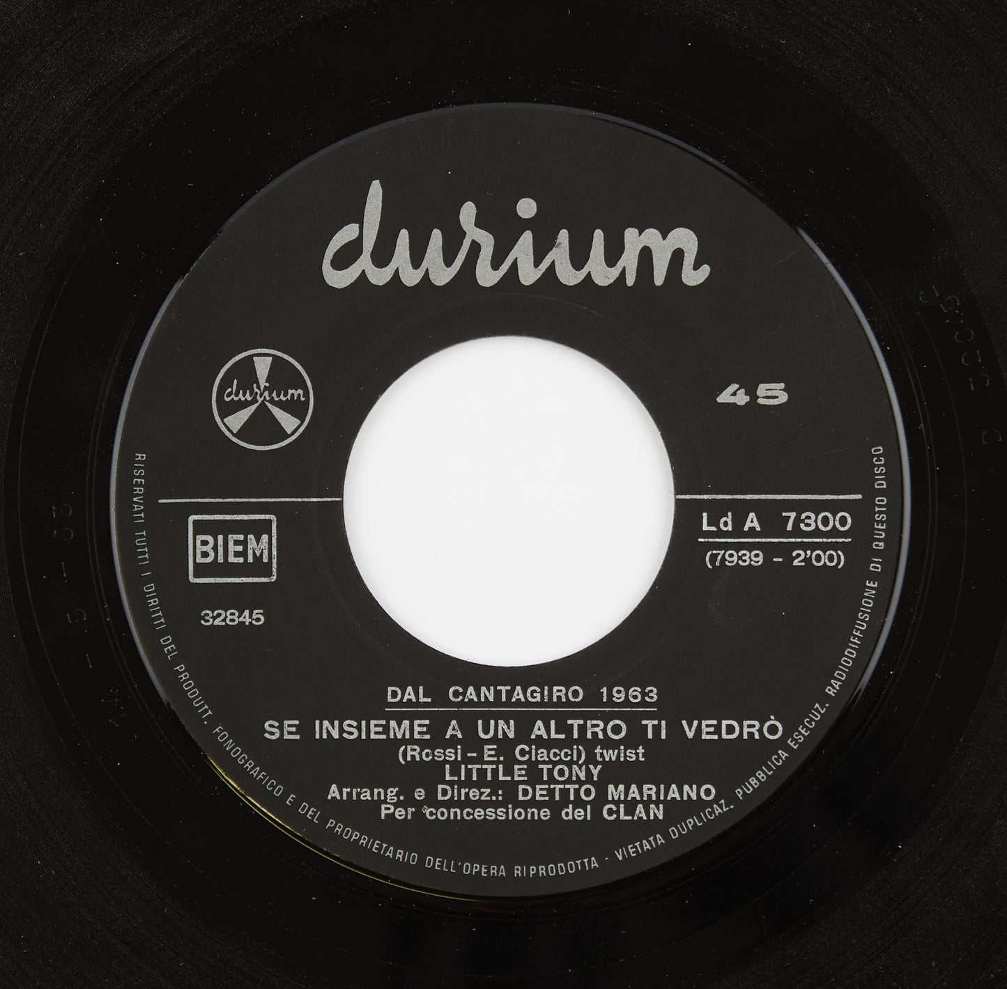 Little Tony - Se insieme a un altro ti vedrò / Quello che mai più scorderai- Durium - 1963 - 45 giri - cantanti italiani