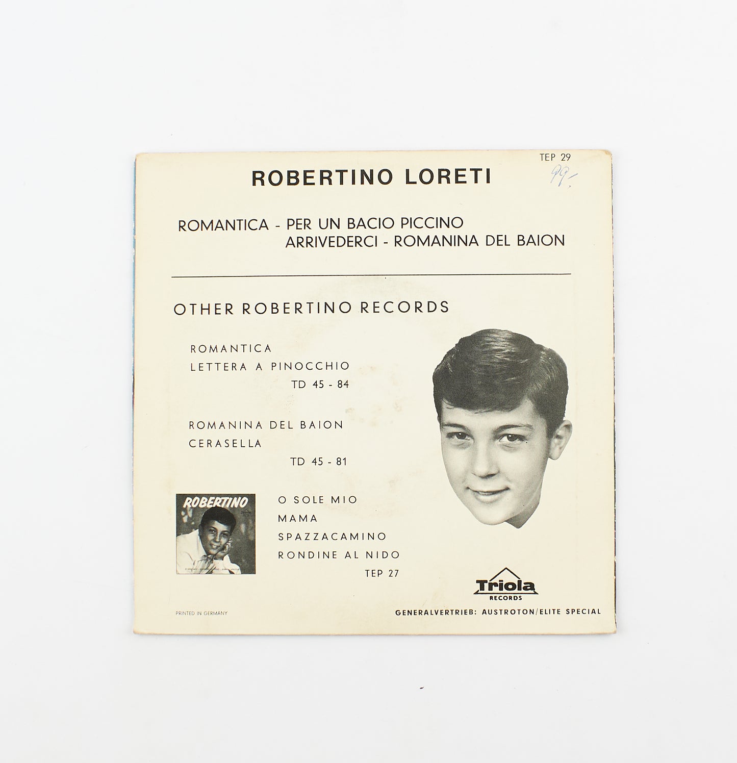 Robertino - Romantica / Per un bacio piccino - Triola - 1961 - 45 giri - cantanti italiani
