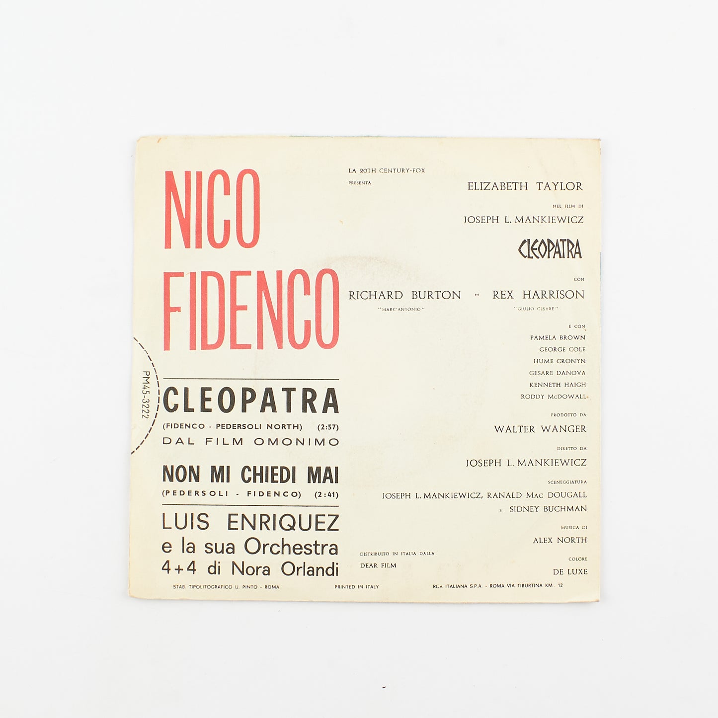 Nico Fidenco - Cleopatra / Non mi chiedi mai - Rca Italiana - 1963 - 45 giri - cantanti italiani