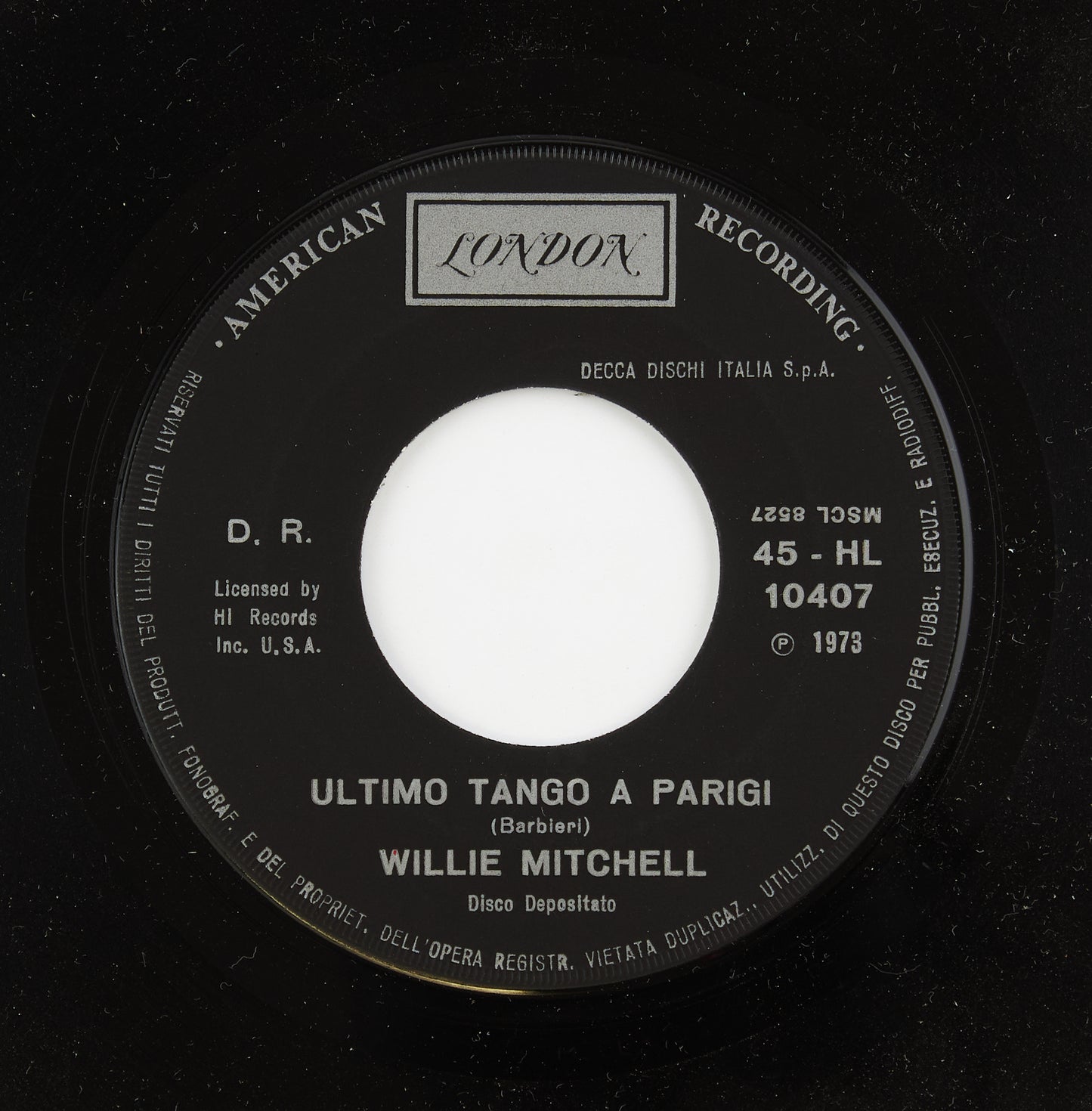 Willie Mitchell - Ultimo tango a Parigi / Six to go - London - 1973 - 45 giri - pop jazz