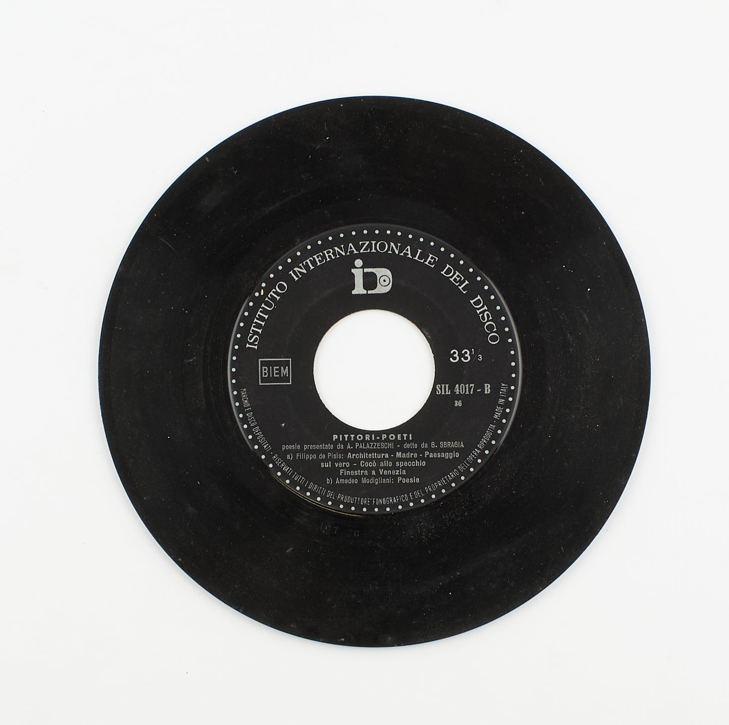 Giancarlo Sbraglia - Pittori - poeti - Istituto Internazionale del disco - 1960 - 45 giri - recitazione