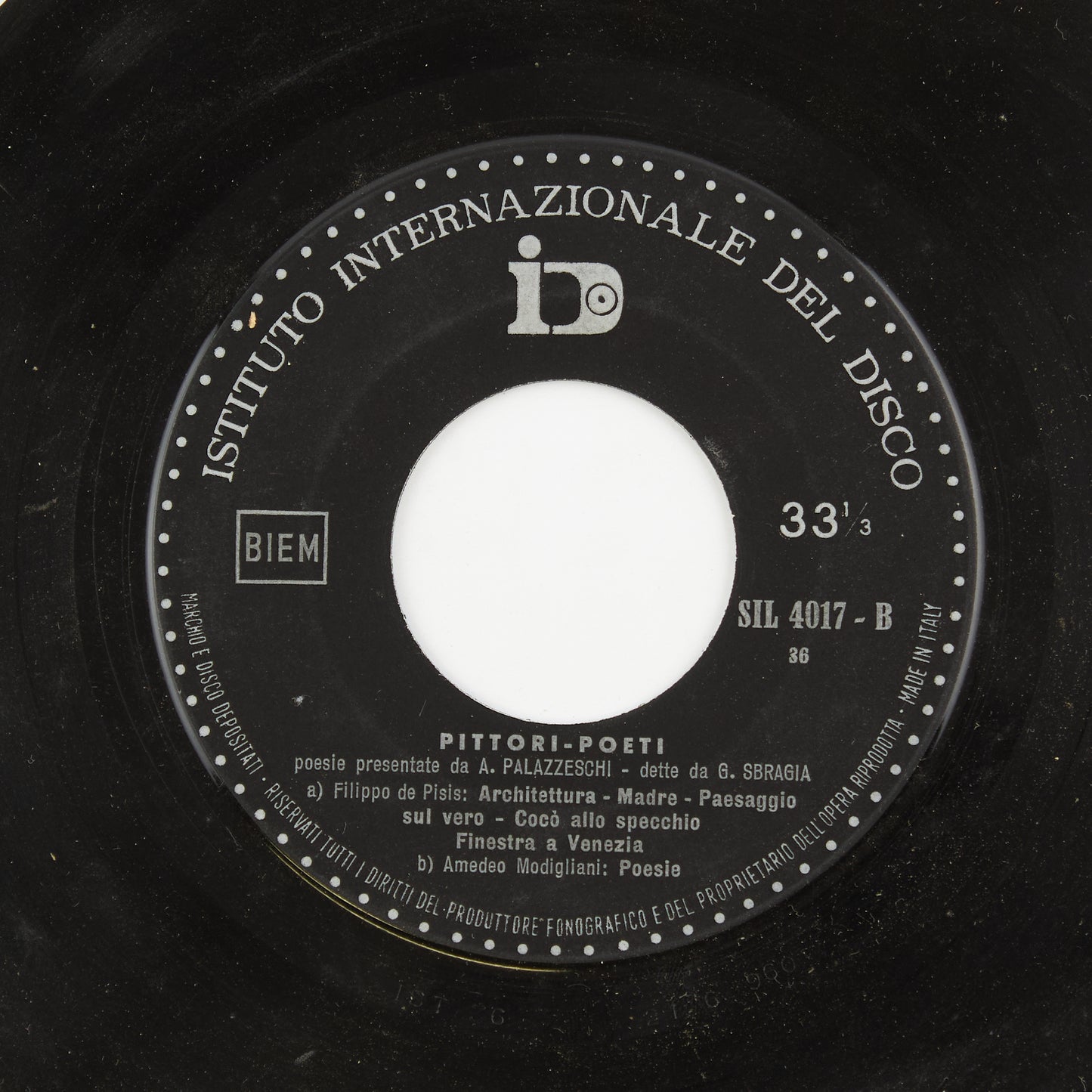 Giancarlo Sbraglia - Pittori - poeti - Istituto Internazionale del disco - 1960 - 45 giri - recitazione
