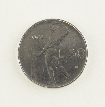 Repubblica Italiana 50 Lire 1962 Vulcano nudo all'incudine - condizioni SPL