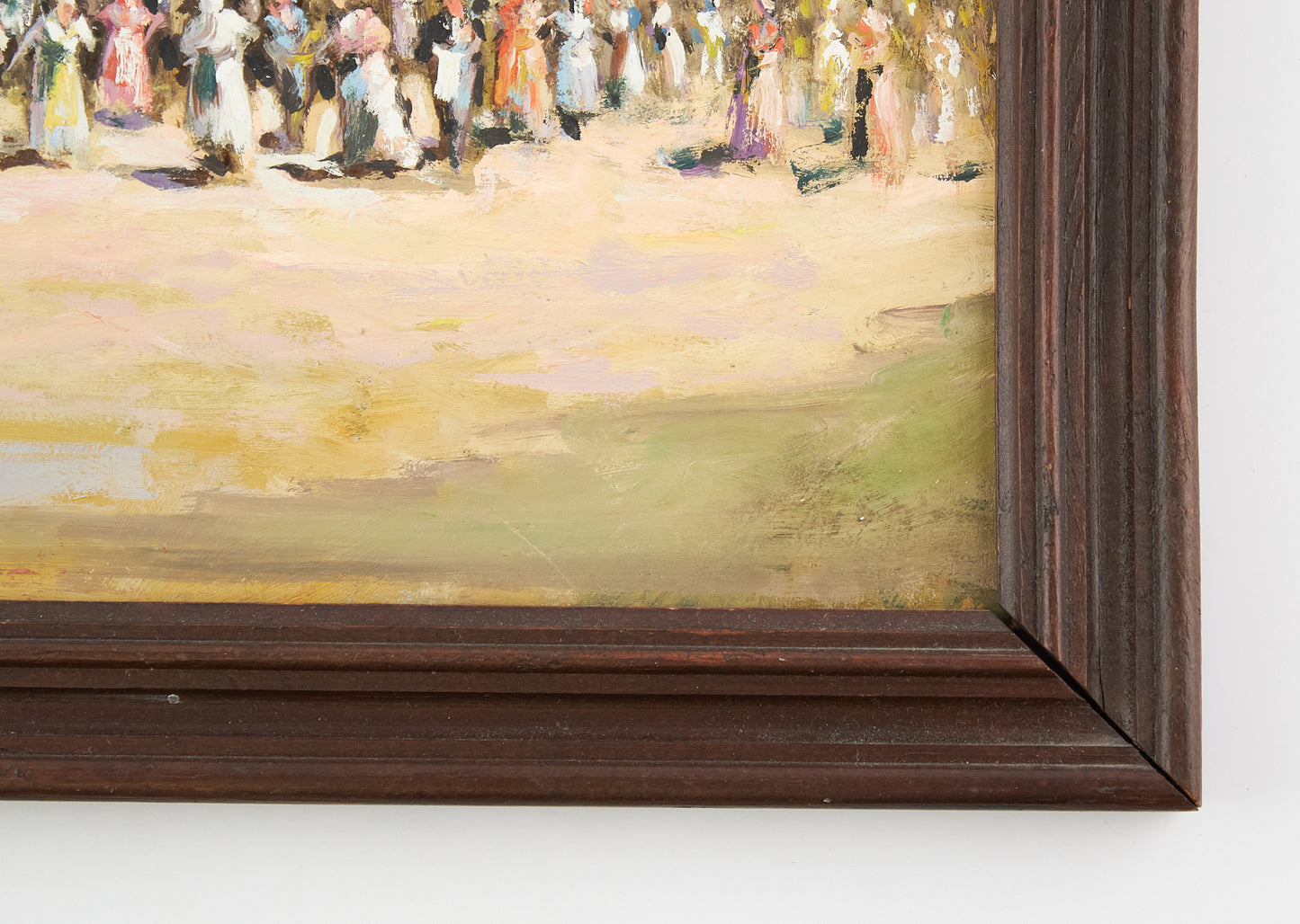 Paesaggio urbano con persone - Olio su cartone seconda metà 1900 - figurativo