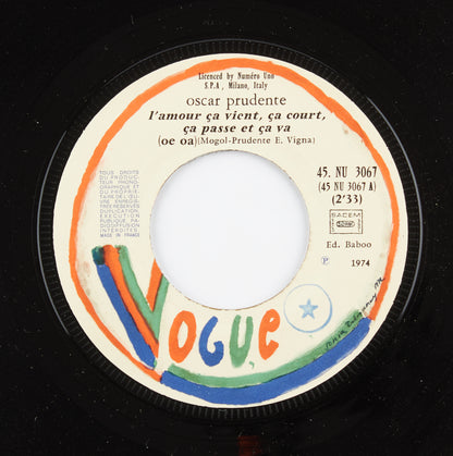 Oscar Prudente - L'amour ca vient ca court ca passe et ca va / Madre fortuna - Vogue - 1974 - 45 giri - cantautori italiani
