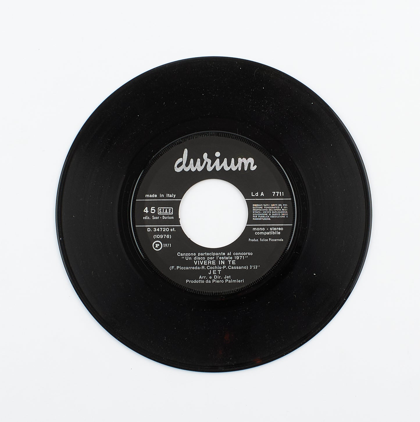 Jet - Vivere in te / Uomo - Durium - 1971 - 45 giri - pop prog