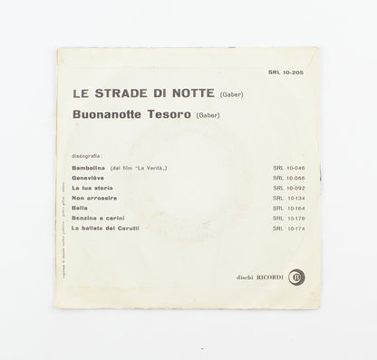Giorgio Gaber - Le strade di notte - Ricordi - 1961 - 45 giri - cantautori italiani