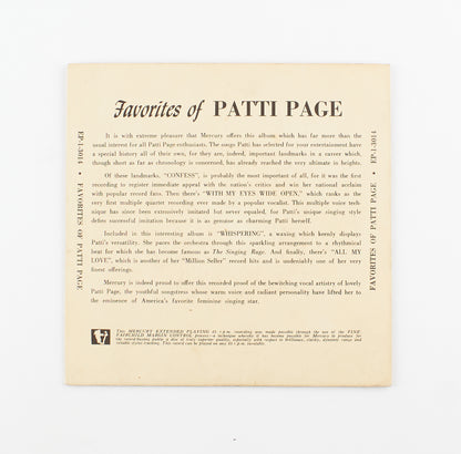 Patti Page - Favorities of: Confess - Mercury Record - 1950 - 45 giri - cantanti internazionali