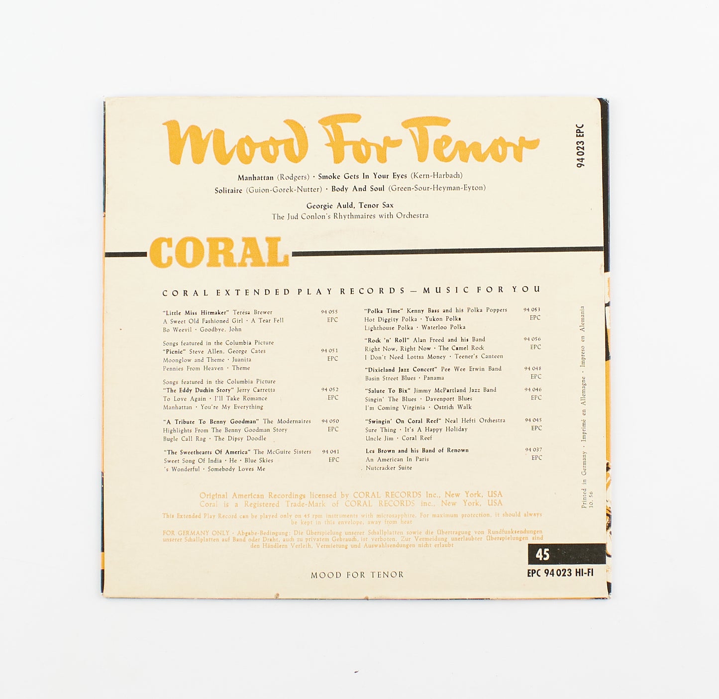 Georgie Auld - Mood for tenor - Coral Records - 1955 - 45 giri - strumentale