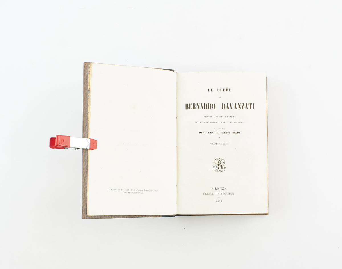 Bernardo Davanzati - Le Opere (2 voll.) – Felice Le Monnier 1853 - classici letteratura